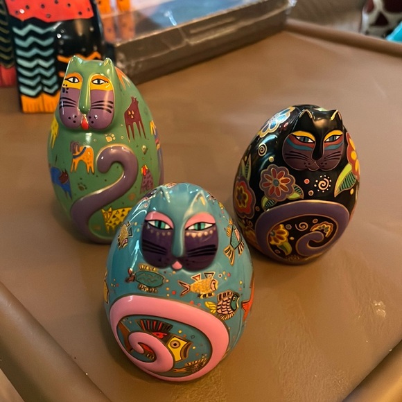 Set of 3 Laurel Burch Ceramic Eggs- The Cat Collection 1996-97-96 - Picture 2 of 11